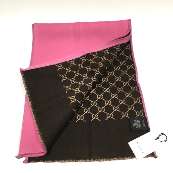 COPY GUCCI Guccissima Wool Silk Scarf -Brown Pink Double1